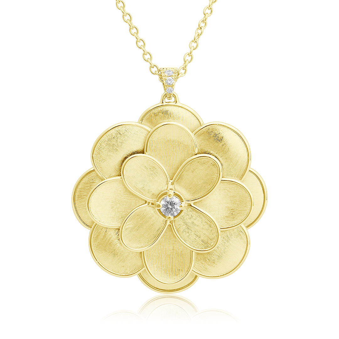 18K Yellow Gold Lunaria Collection Flower Necklace itemprop=