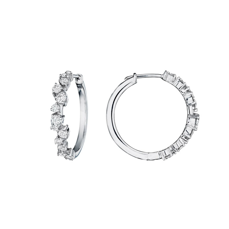 Penny Preville 18K White Gold Cluster Diamond Hoop Earrings