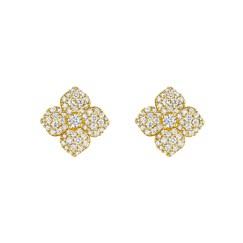 Penny Preville 18K Yellow Gold and Diamond Flower Earrings