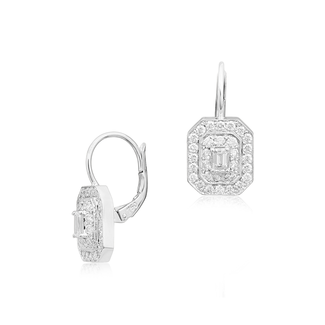 Penny Preville 18K White Gold Emerald Cut Diamond Double Halo Earrings