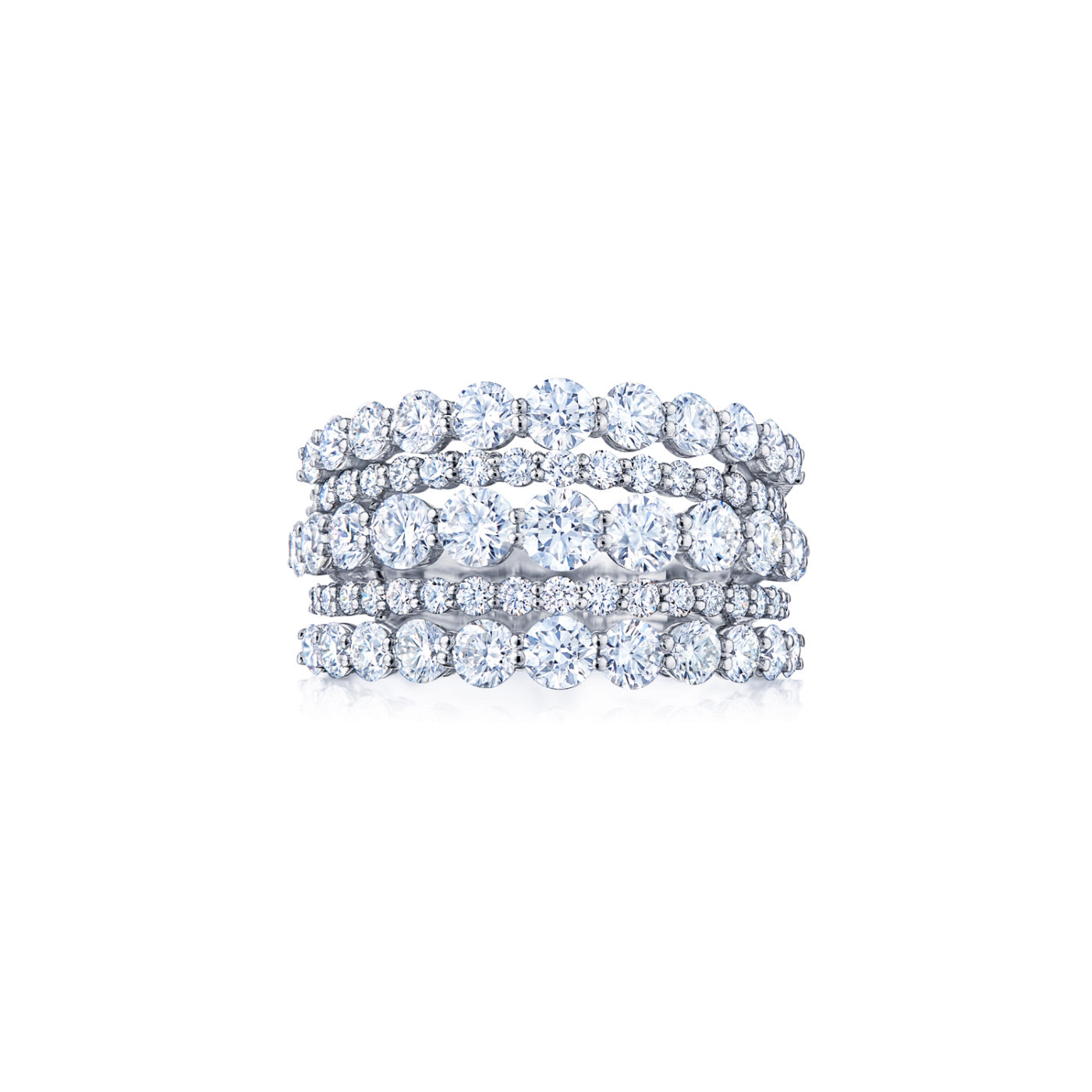 Kwiat 18K White Gold Five Row Diamond Ring itemprop=