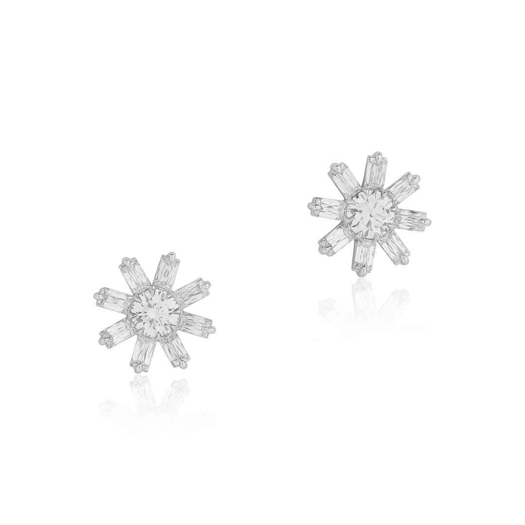 Rahaminov 18K White Gold Flower Collection Diamond Earrings - EAR-4602