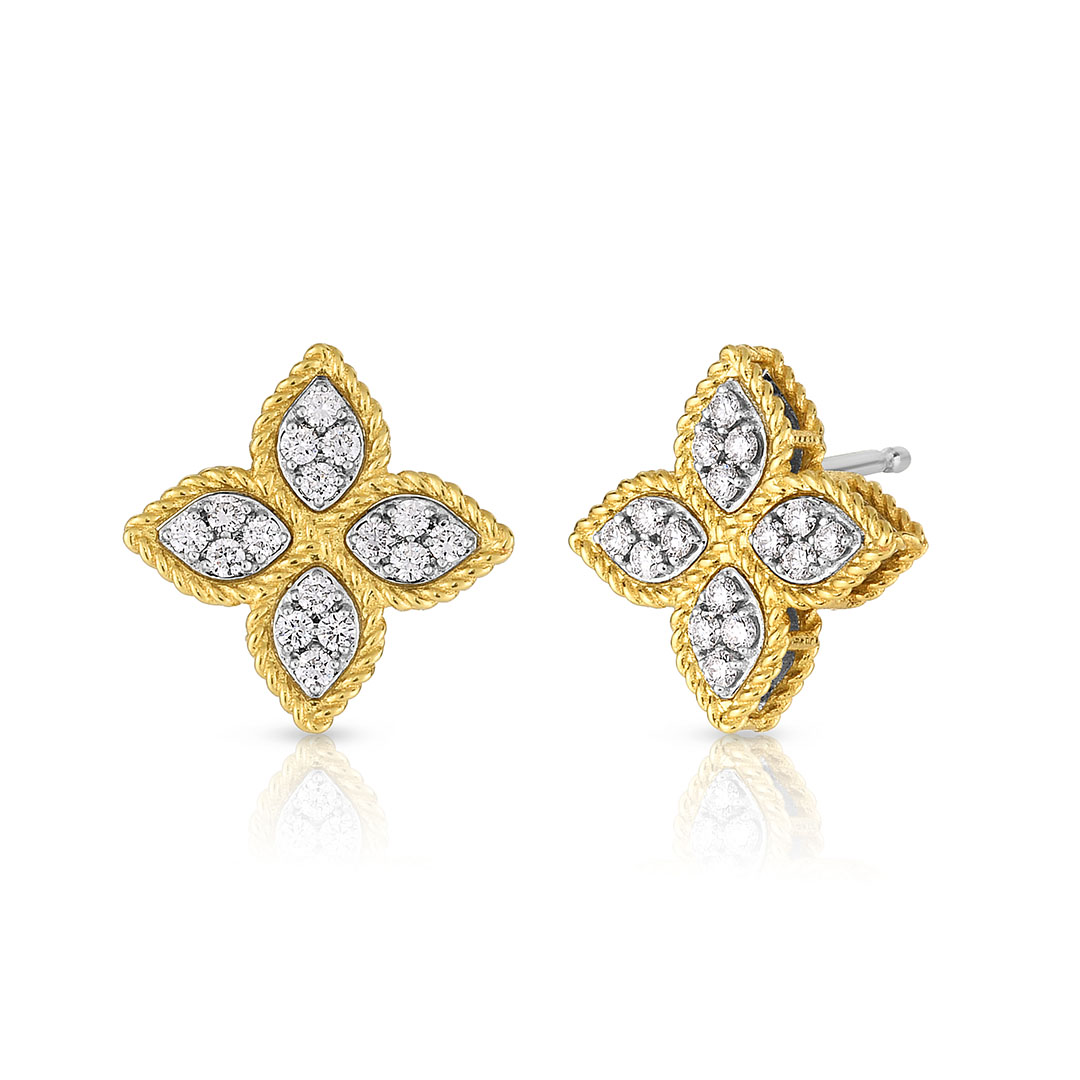 Roberto Coin 18K Yellow and White Gold Princess Flower Diamond Earrings