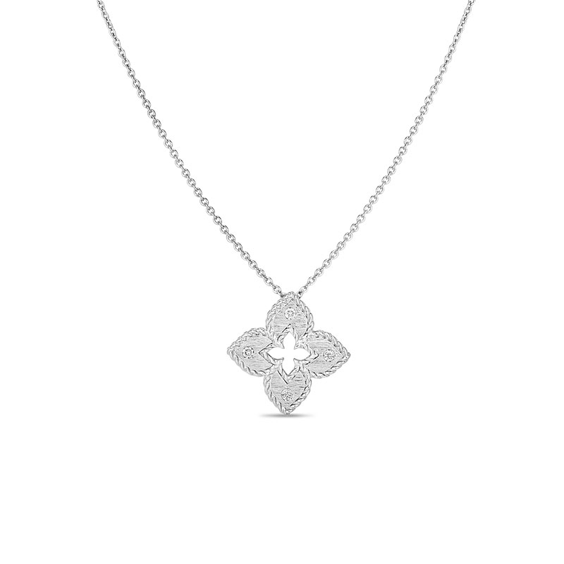 Roberto Coin 18K White Gold Venetian Princess Collection Flower Diamond Pendant Necklace