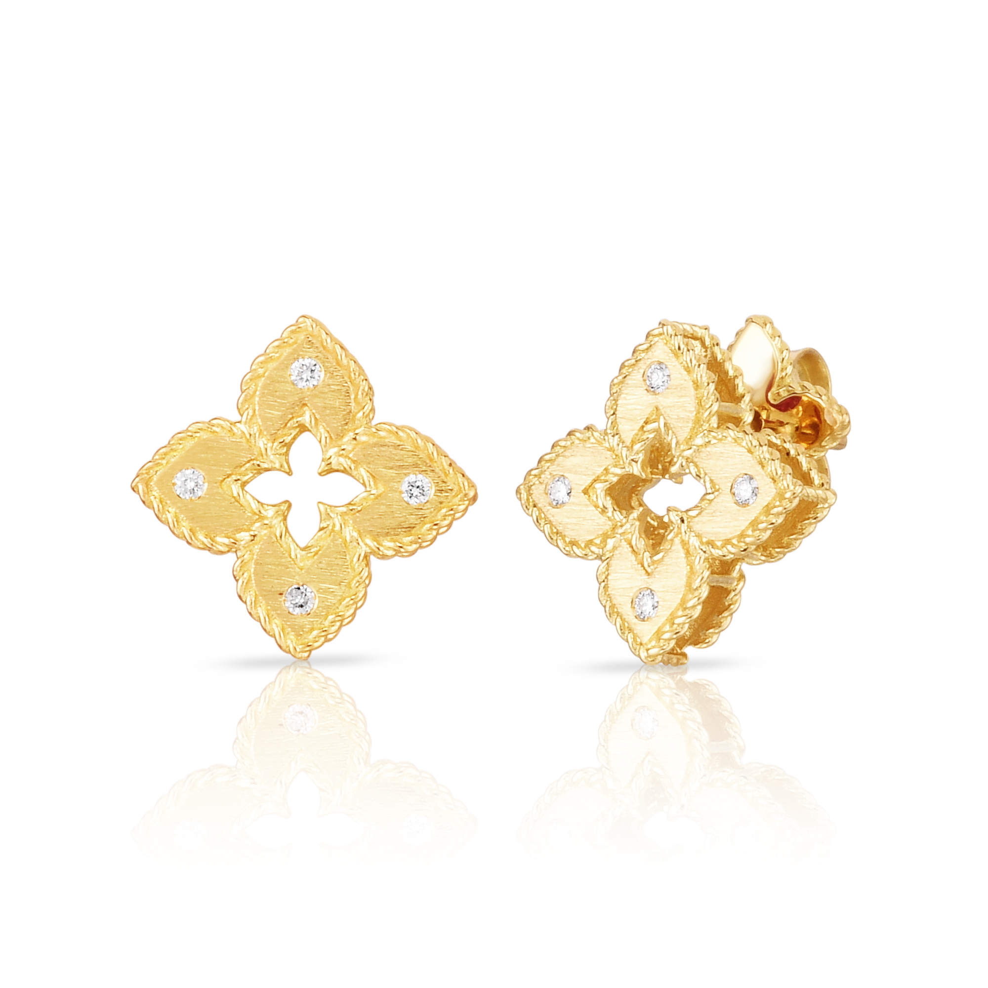 Roberto Coin 18K Yellow Gold Petite Venetian Princess Diamond Extra Small Flower Earrings