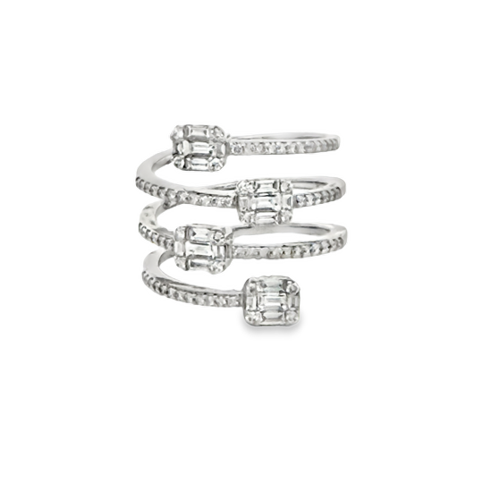 18K White Gold Diamond Four Row Ring - 6566