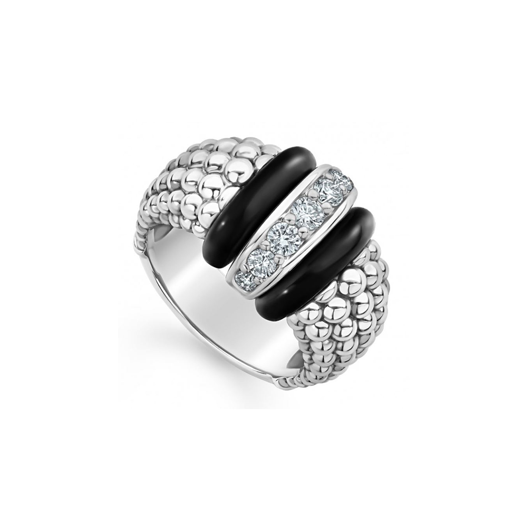 LAGOS Sterling Silver Black Ceramic and Diamond Black Caviar Ring
