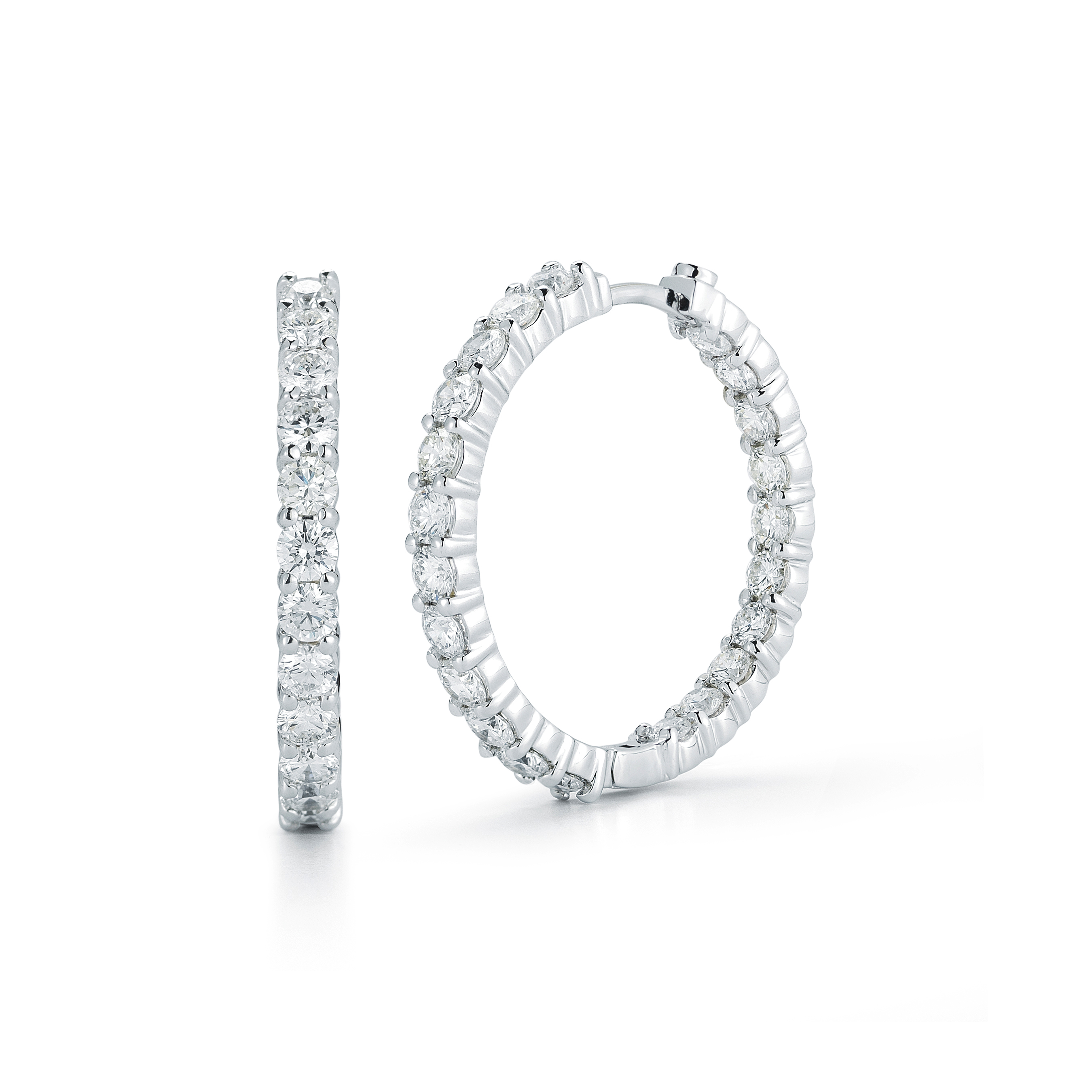 Roberto Coin 18K White Gold Perfect Diamond Hoop Inside Outside Earrings