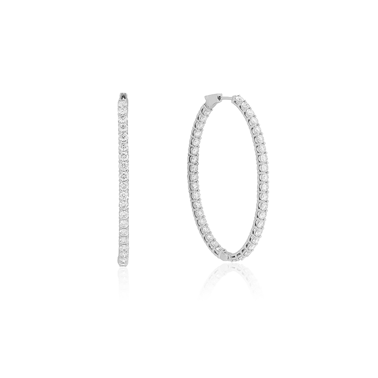 18K White Gold and Diamond Oval Hoop Earrings - 3EHO20010