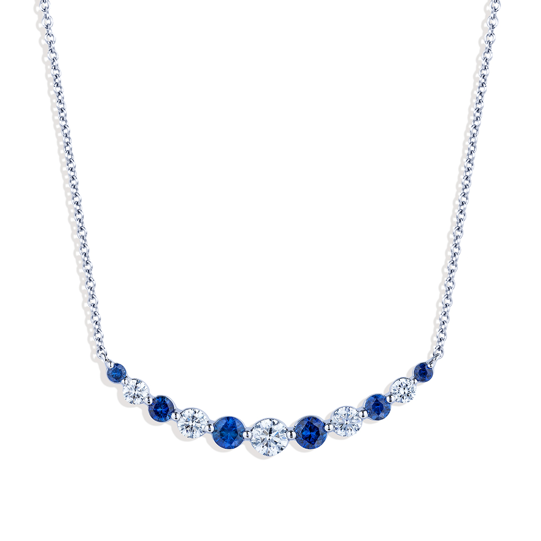 18K White Gold Diamond and Sapphire Necklace