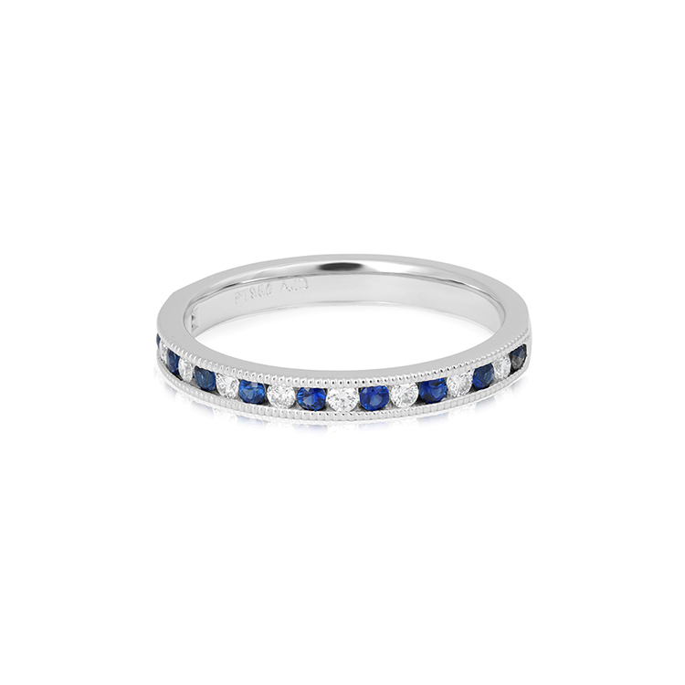 Platinum Diamond and Sapphire Band