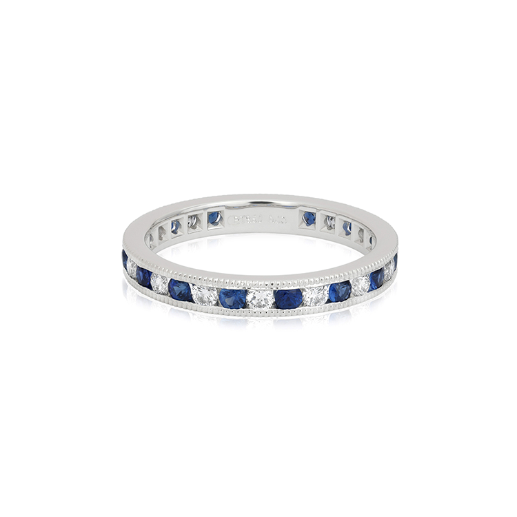 Platinum Diamond and Sapphire Band