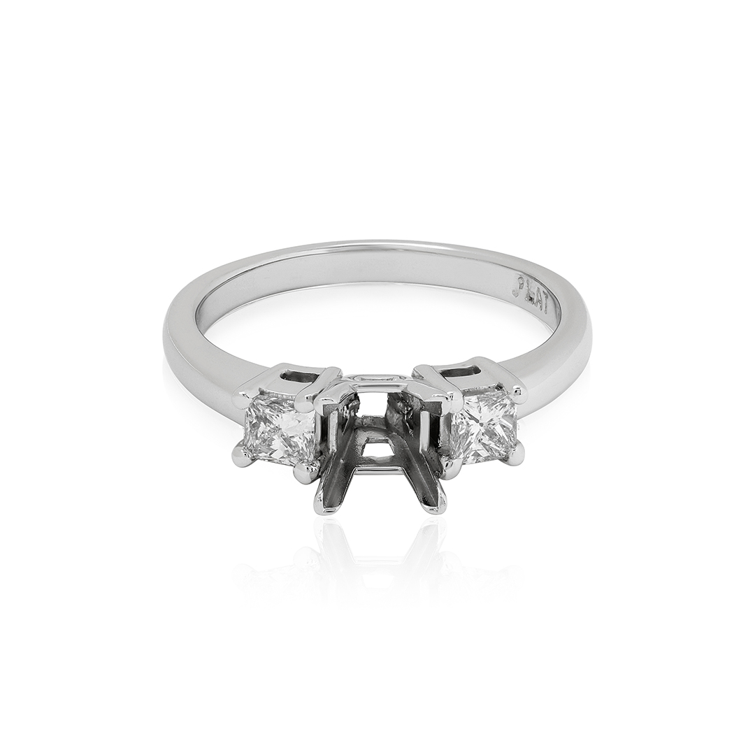 Platinum Diamond Princess Three Stone Semi Mounting
