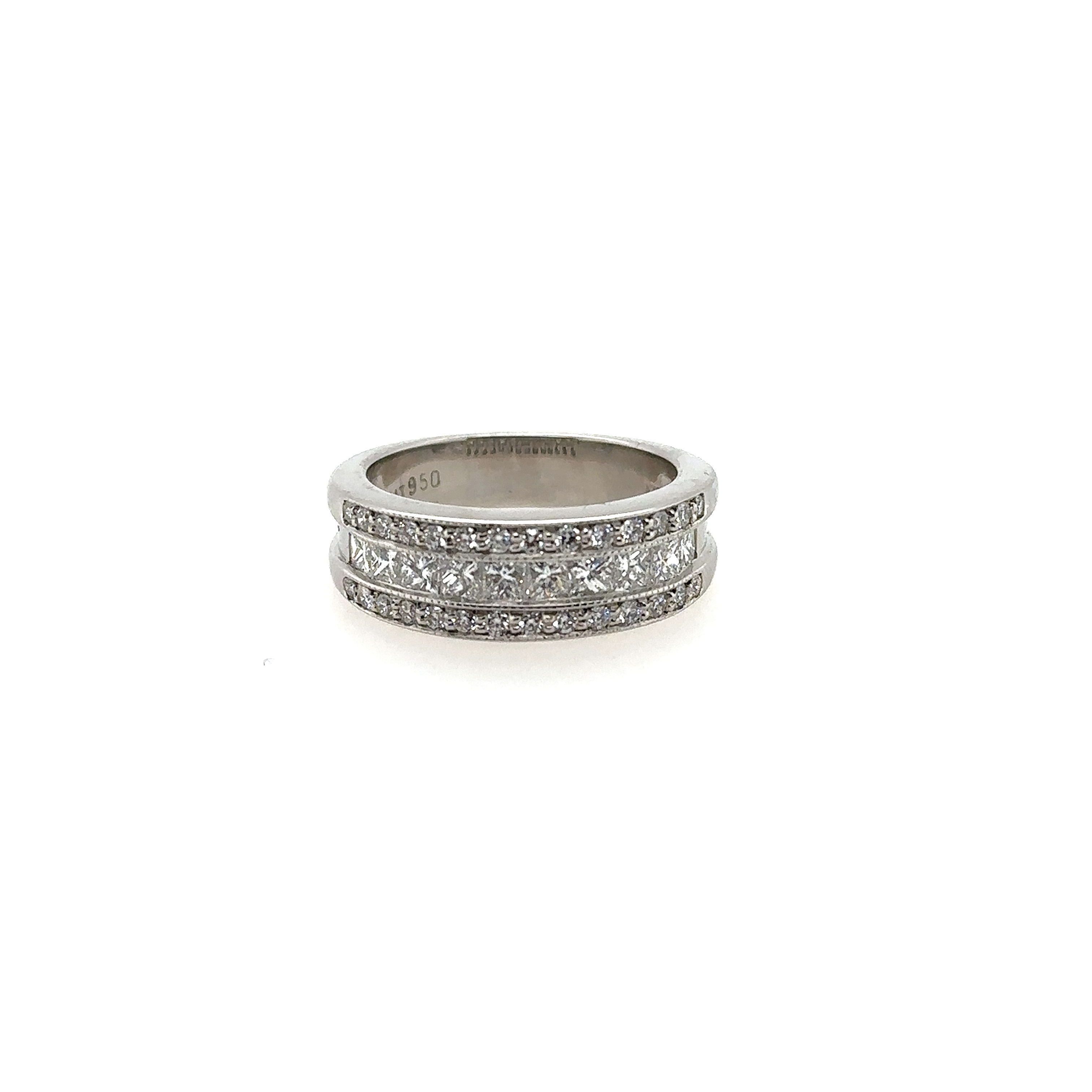 Platinum and Diamond 3 Row Half Round Band