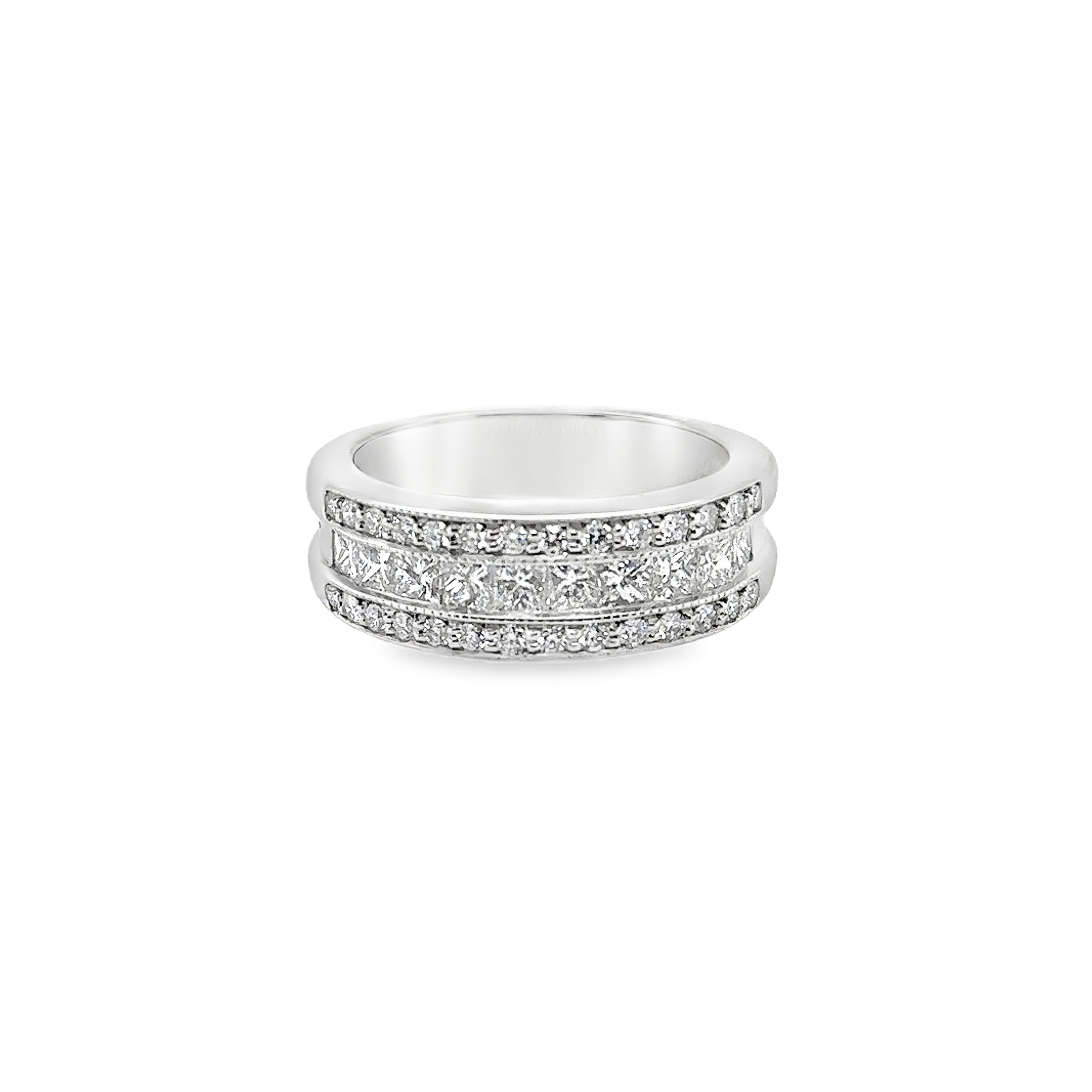 Platinum and Diamond 3 Row Half Round Band