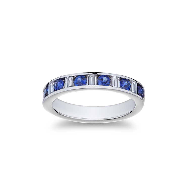 18K White Gold Sapphire and Diamond Band