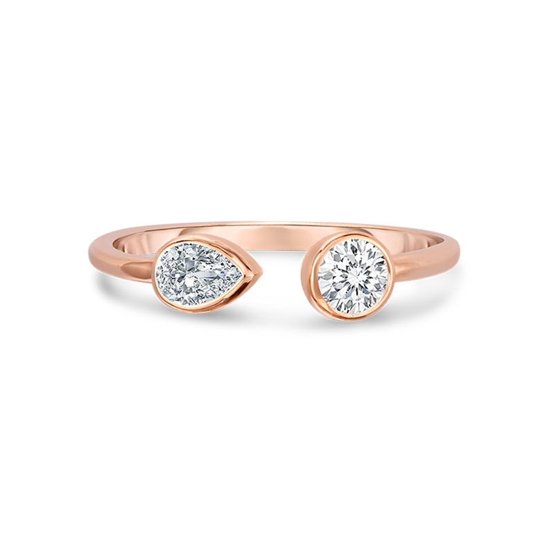 18K Rose Gold Centro Collection Mixed Diamond Bypass Ring