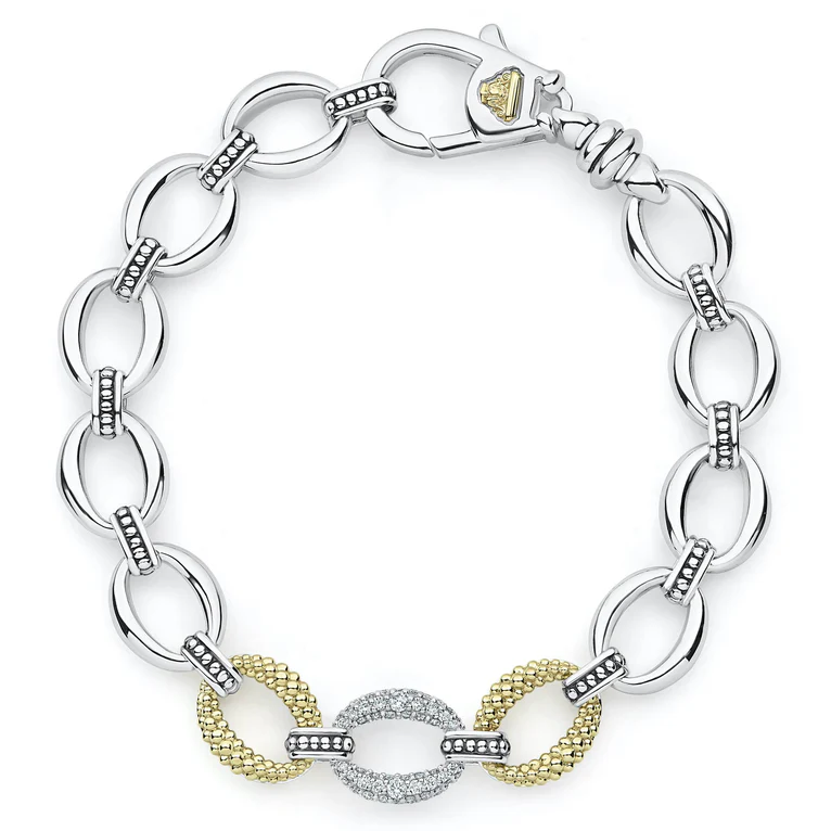 Sterling Silver and 18K Yellow Gold Caviar Lux Collection Diamond Link Bracelet