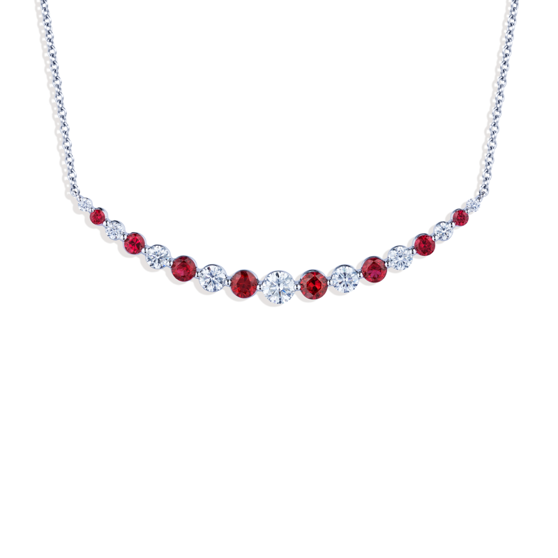 18K White Gold Diamond and Ruby Necklace