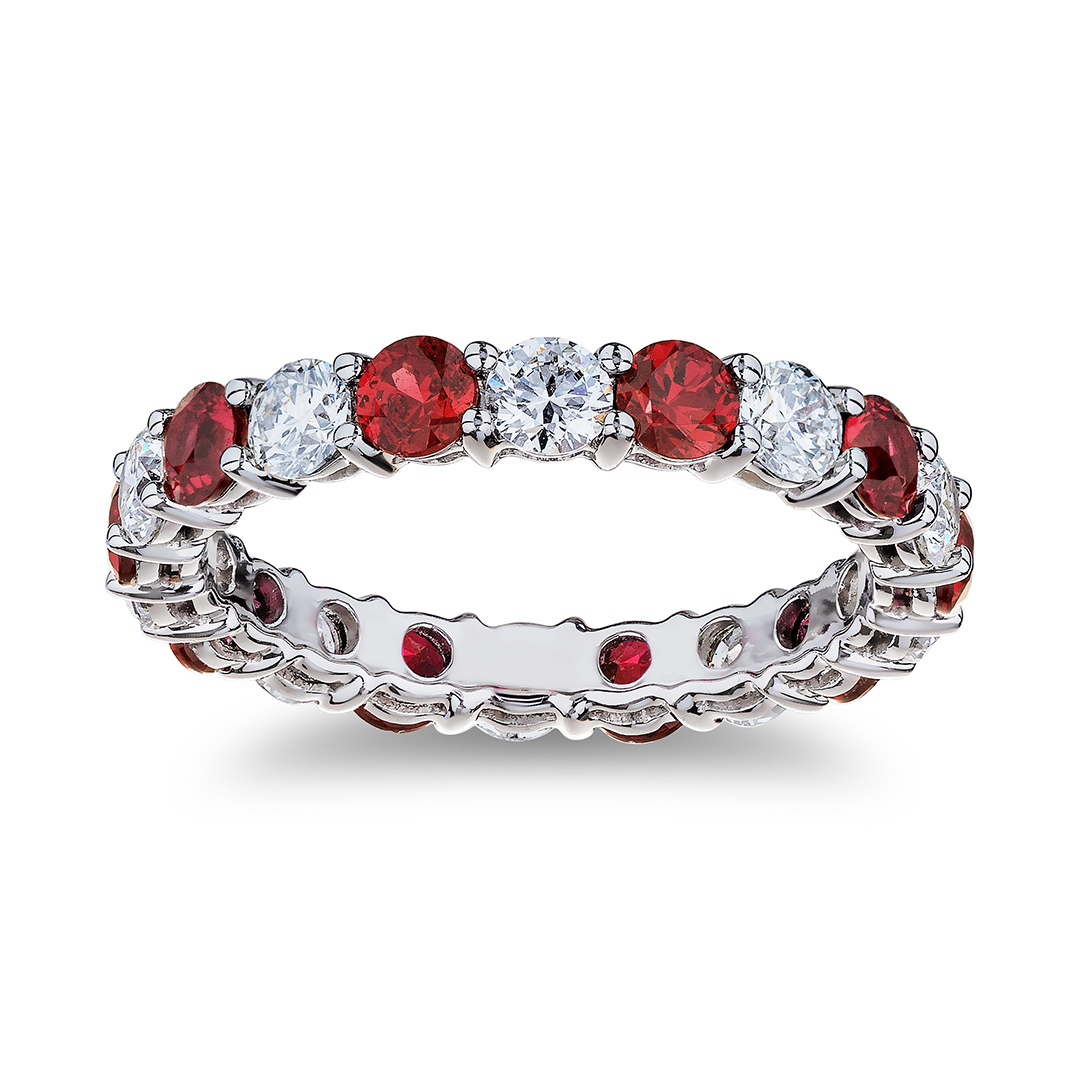 Platinum Diamond and Ruby Eternity Band