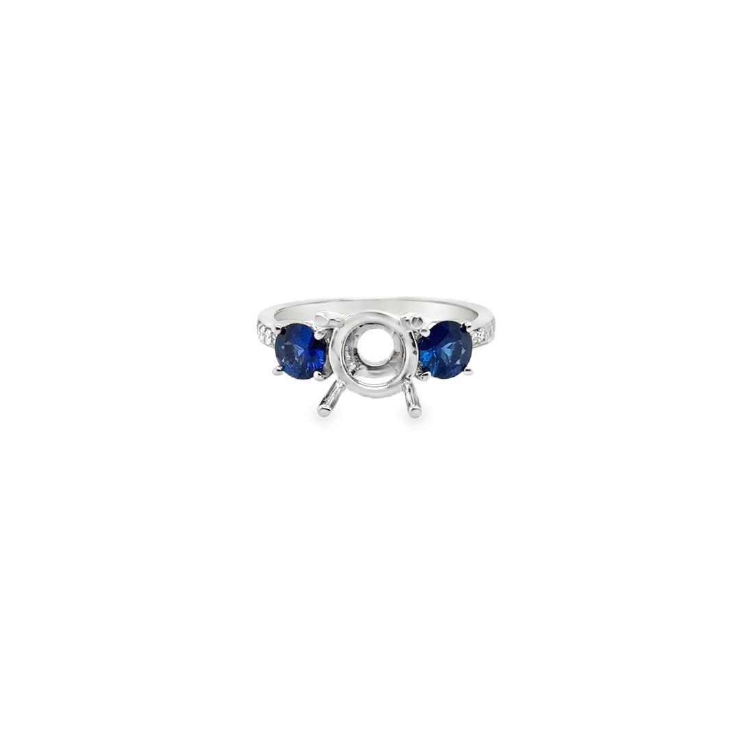 Platinum Sapphire Three Stone Semi-mount Ring - 9896SP