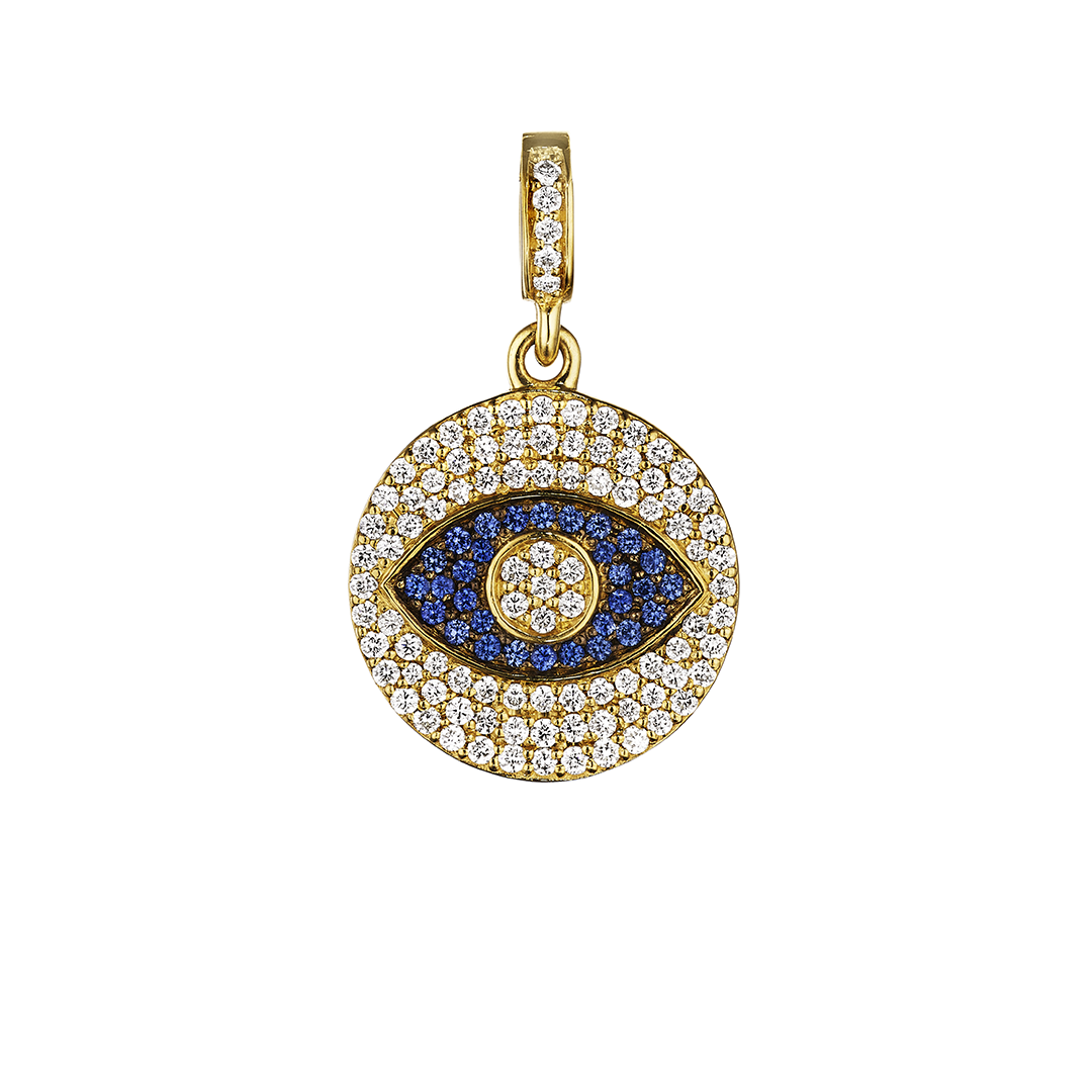 Penny Preville 18K Yellow Gold Diamond and Blue Sapphire Mini Evil Eye Pendant