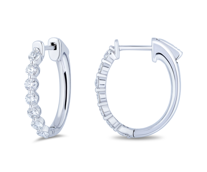 18K White Gold Diamond Oval Hoop Earrings