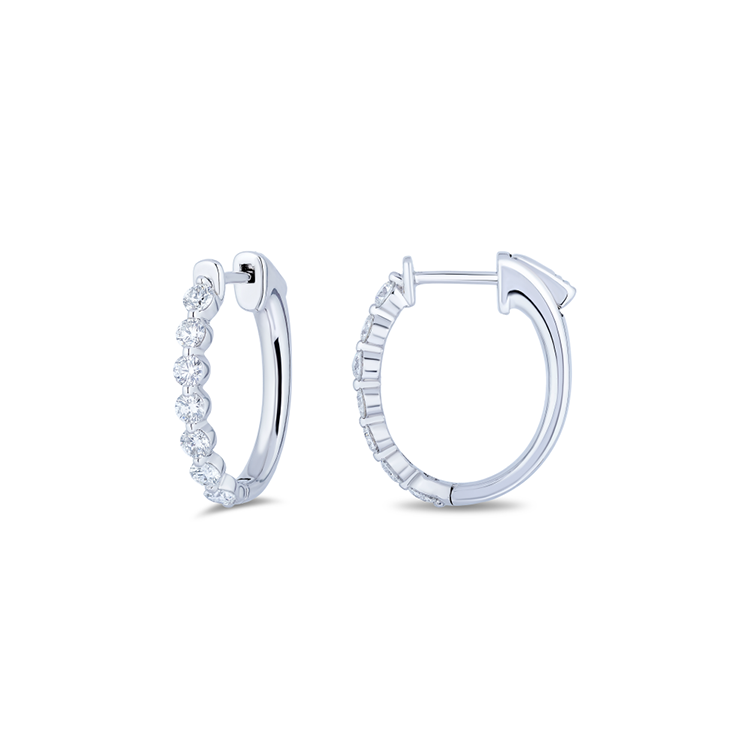 18K White Gold Diamond Oval Hoop Earrings