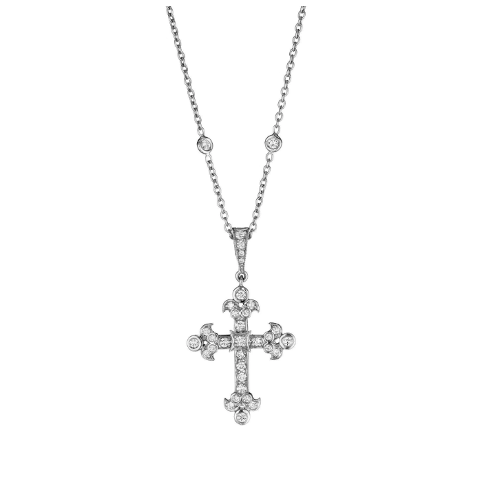 Penny Preville 18K White Gold Classic Diamond Cross Necklace