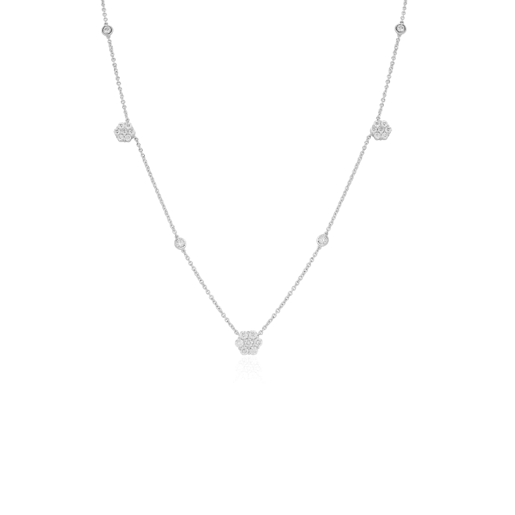 18K White Gold Diamond Cluster Necklace
