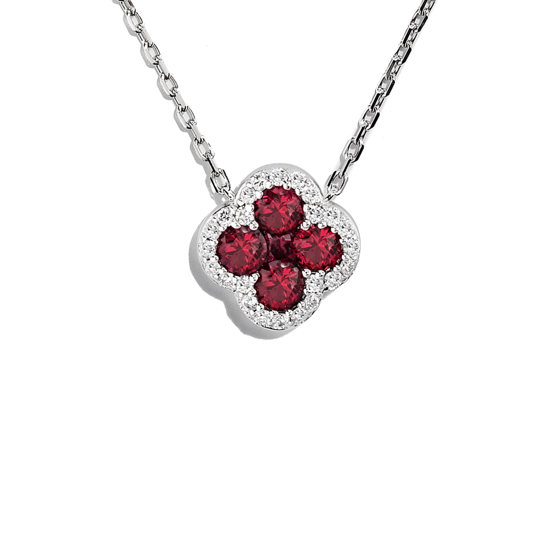 18K White Gold Diamond and Ruby Necklace