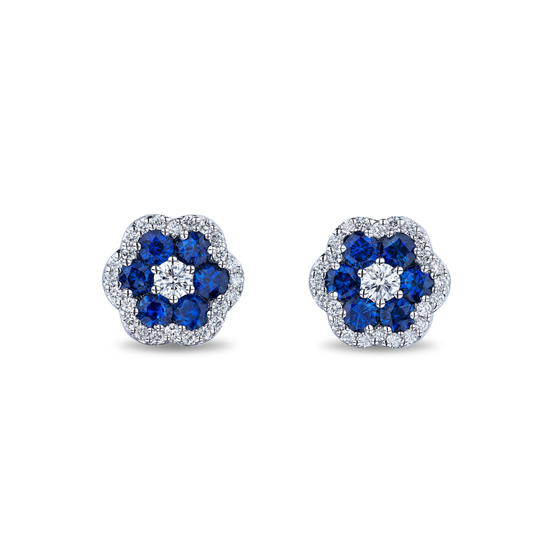 18K White Gold Diamond and Sapphire Stud Earrings