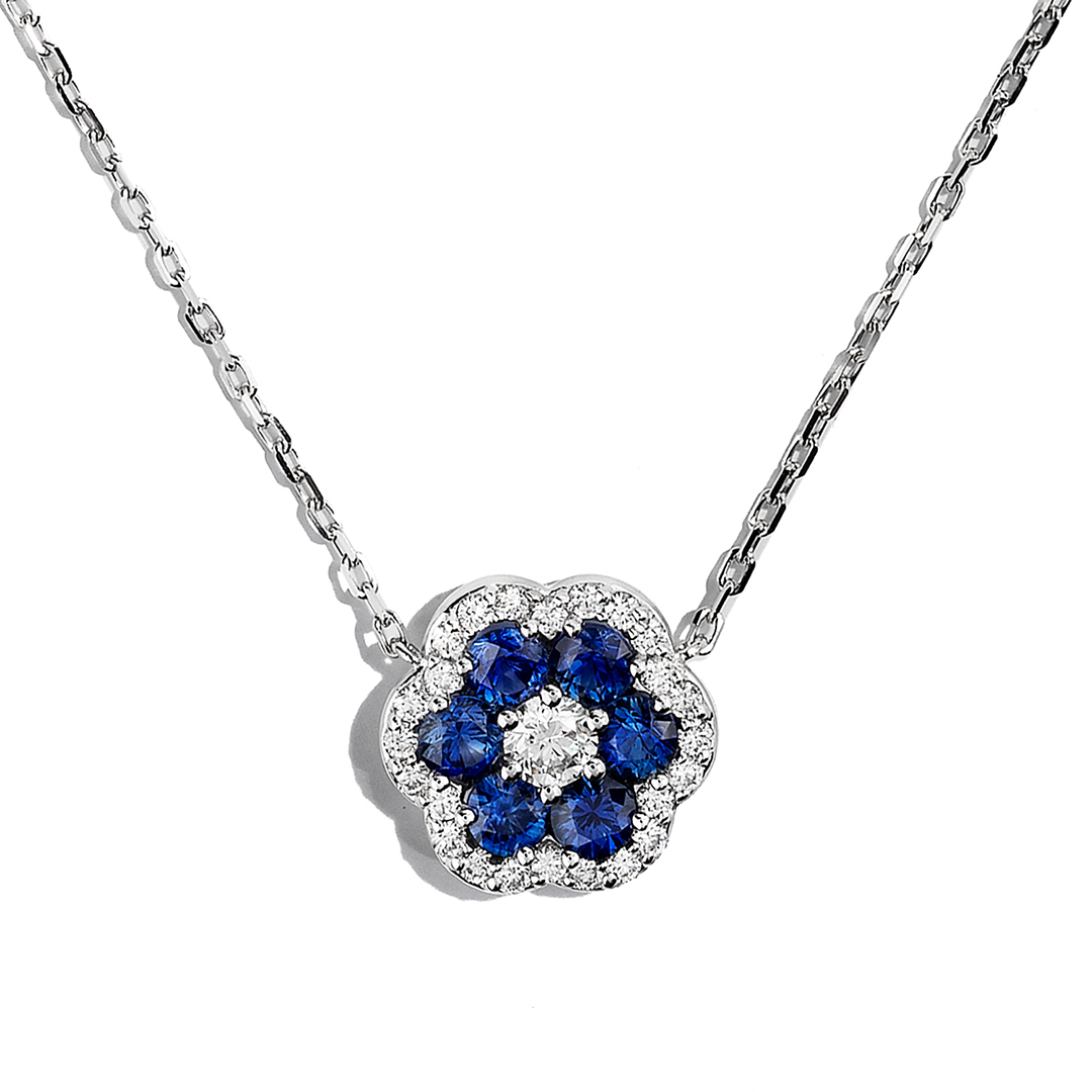 18K White Gold Diamond and Sapphire Pendant Necklace