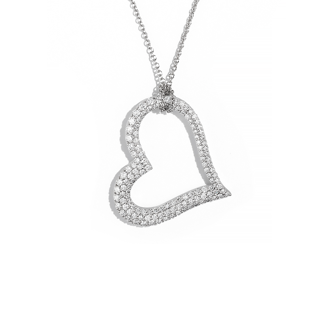 18K White Gold Diamond Heart Necklace
