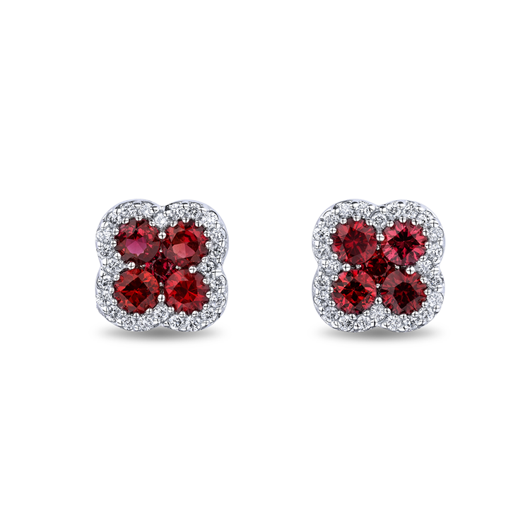 18K White Gold Diamond and Ruby Stud Earrings