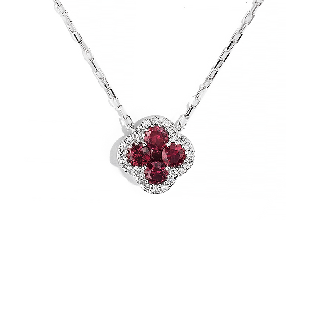 18K White Gold Diamond and Ruby Pendant Necklace