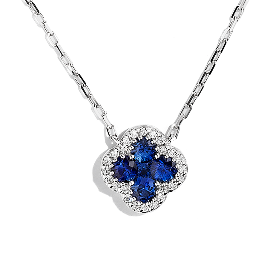 18K White Gold Sapphire and Diamond Pendant Necklace