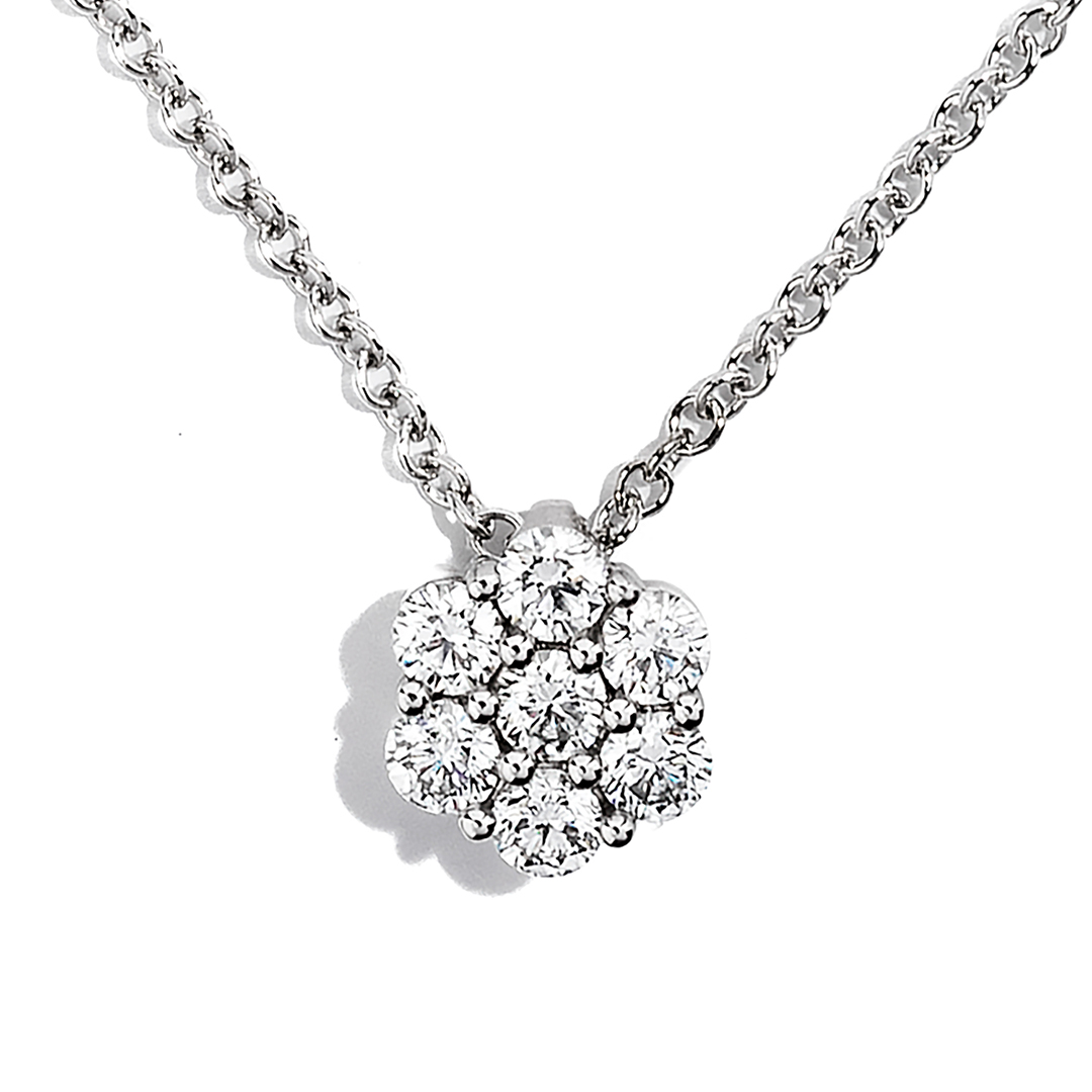 18K White Gold Floral Cluster Diamond Necklace