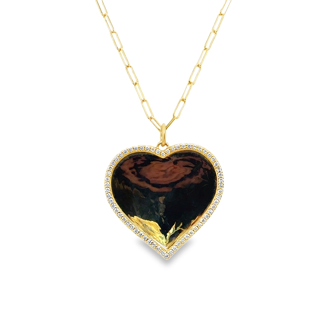 18K Yellow Gold Diamond Heart Necklace