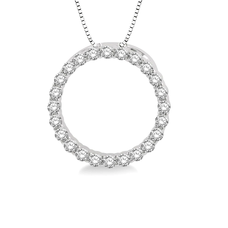 14K White Gold Diamond Circle Pendant Necklace