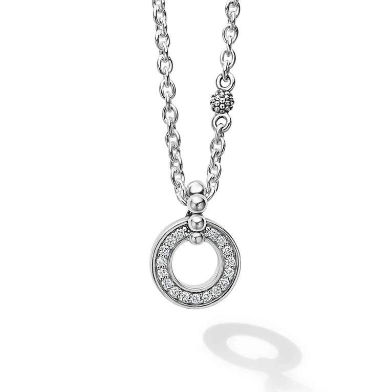 LAGOS Sterling Silver and Diamond Circle Pendant Caviar Spark Necklace