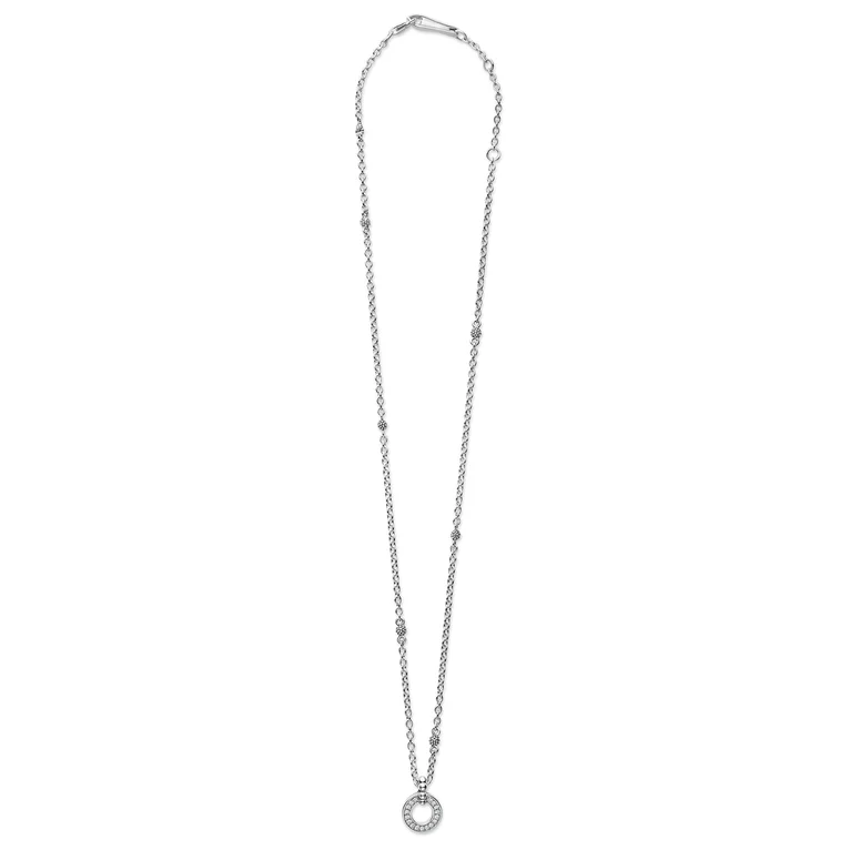 LAGOS Sterling Silver and Diamond Circle Pendant Caviar Spark Necklace