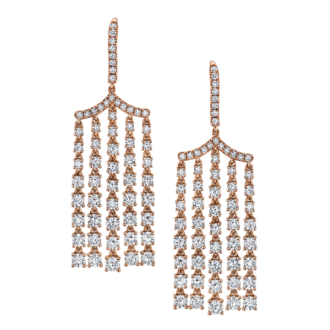 18K Rose Gold Chandelier Diamond Drop Earrings