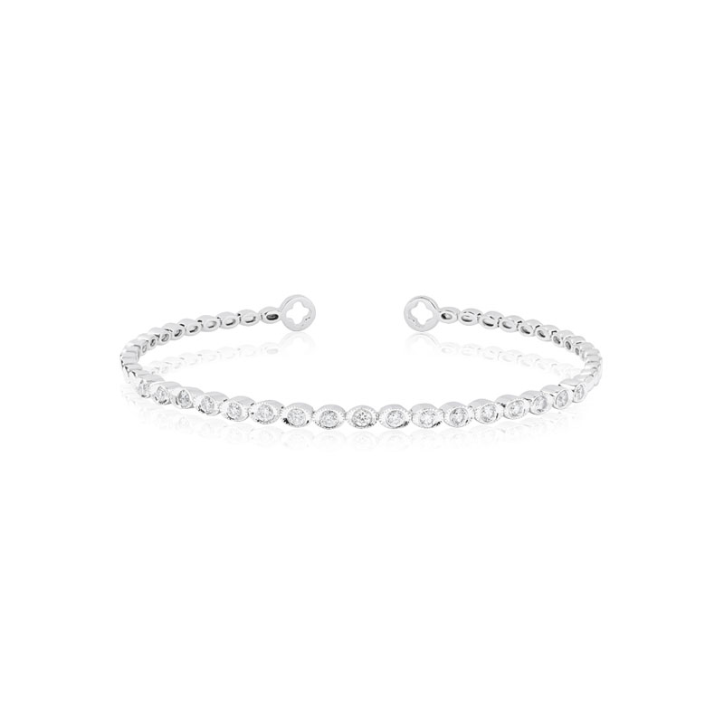 18K White Gold Flexible Open Diamond Bangle