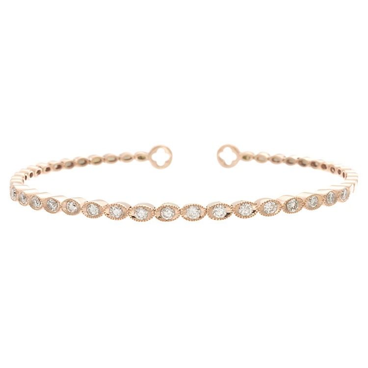 14K Rose Gold Flexible Open Diamond Bangle - 746