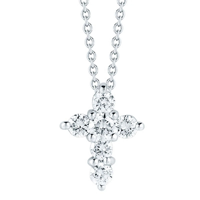 18K White Gold Diamond Cross Pendant Necklace