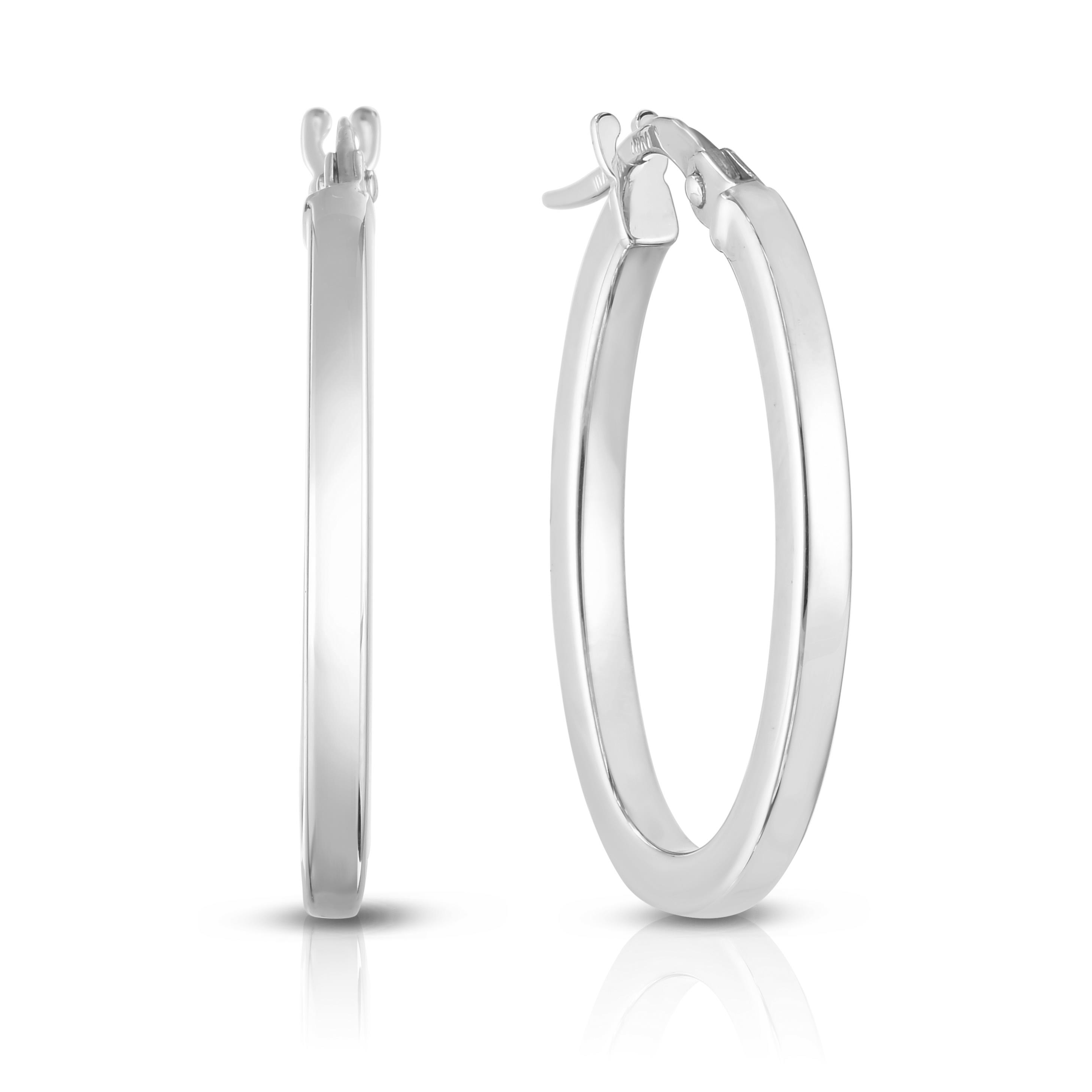 Roberto Coin 18K White Gold Perfect Hoop Square Edged Oval Earrings