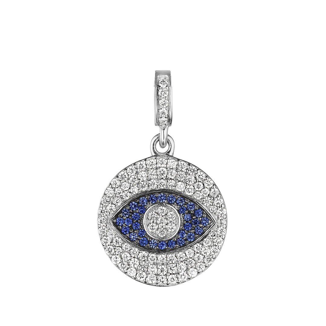 Penny Preville 18K White Gold Mini Evil Eye Sapphire and Diamond Pendant
