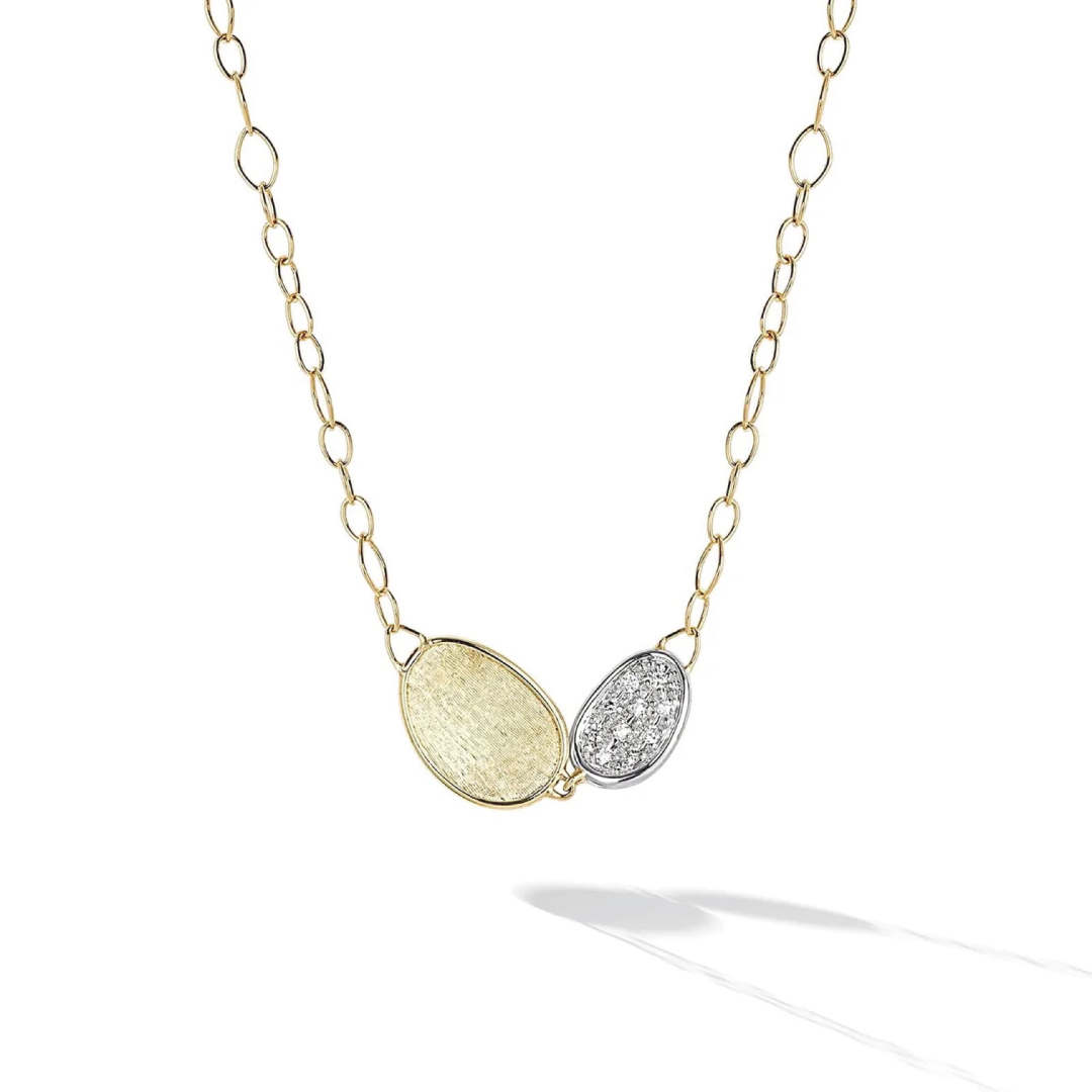 18K Yellow and White Gold Oval Station Diamond Necklace