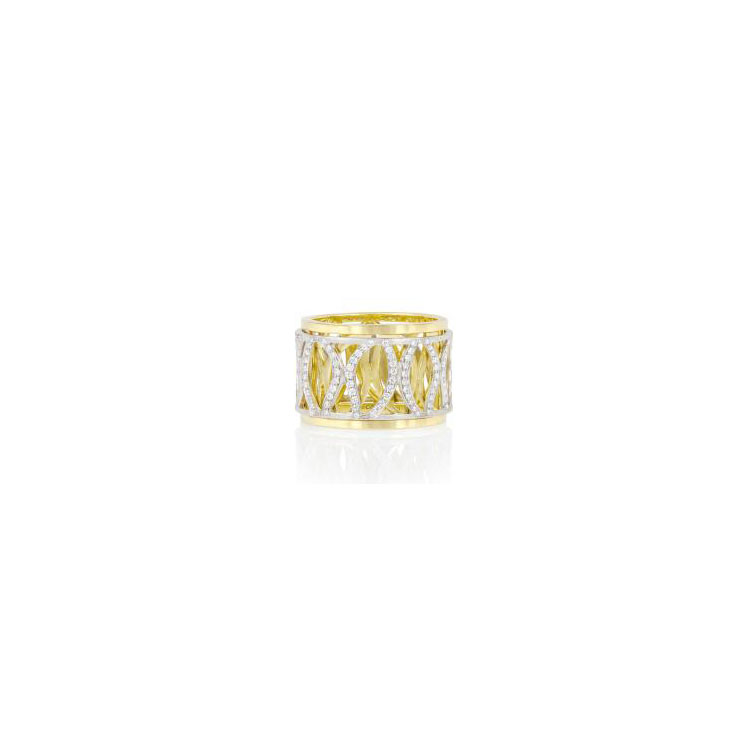 18K Yellow and White Gold Diamond Athena Spin Leaf Ring